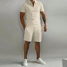 Shorts and Tshirt Set | Quarter Zip | Polo Shirt | Two-Piece Set | Men's Summer Clothes-Men Set-Chaps of London-Khaki-S-Chaps of London