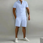 Shorts and Tshirt Set | Quarter Zip | Polo Shirt | Two-Piece Set | Men's Summer Clothes-Men Set-Chaps of London-Light Blue-S-Chaps of London
