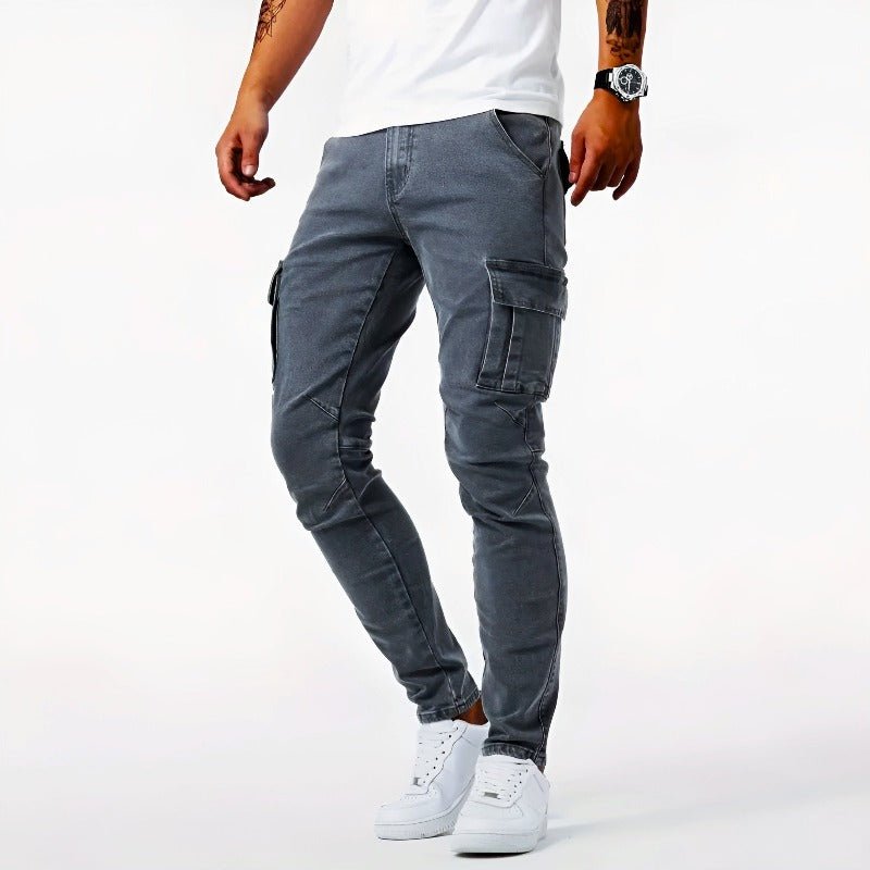 Skinny Cargo Jeans - Men's Stretch Slim Fit Cargo Jeans -Chaps of London-Gray-S-Chaps of London