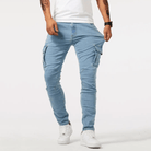Skinny Cargo Jeans - Men's Stretch Slim Fit Cargo Jeans -Chaps of London-Light Blue-S-Chaps of London