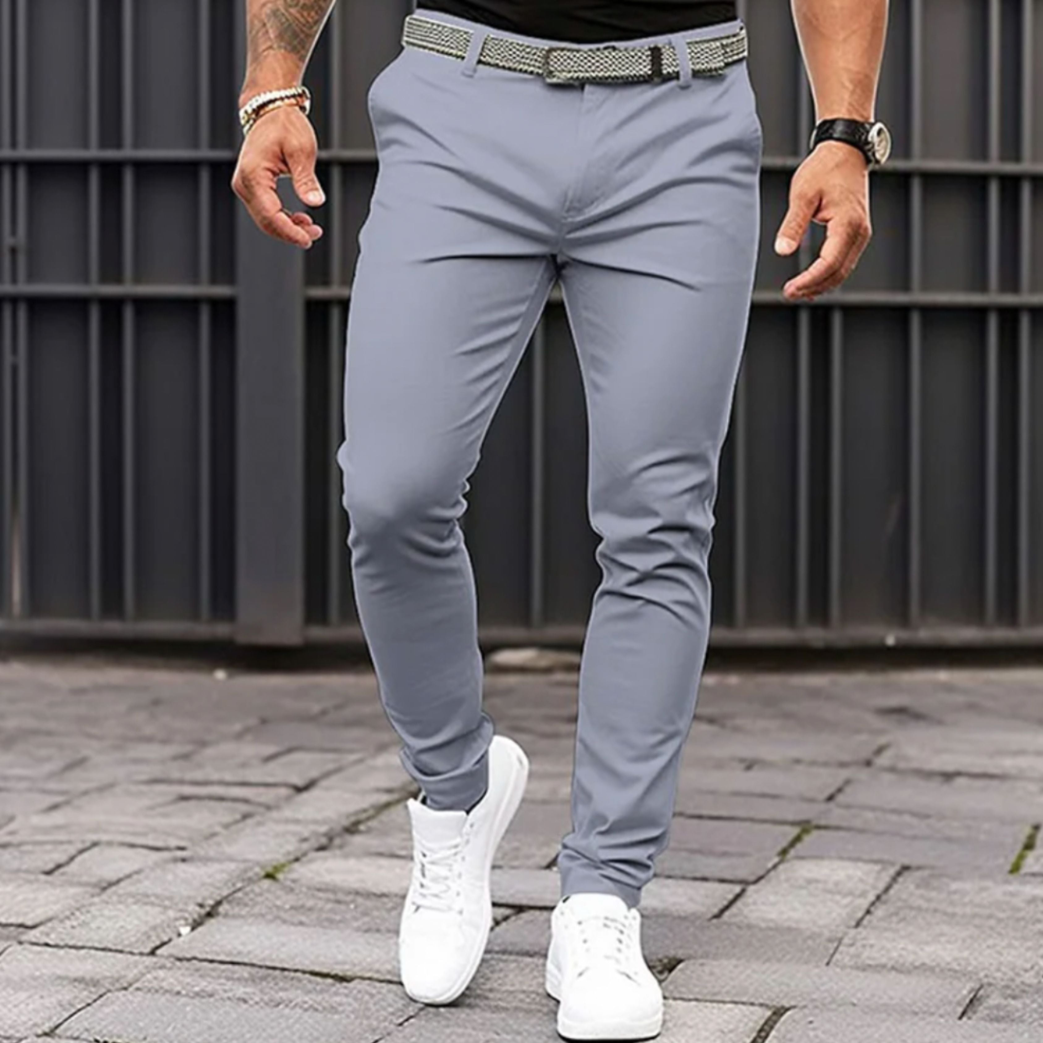 Skinny Chinos | Stretch | Slim Fit | Chino Pants | Men's Trousers-Trousers-Chaps of London-Light Gray-S-Chaps of London