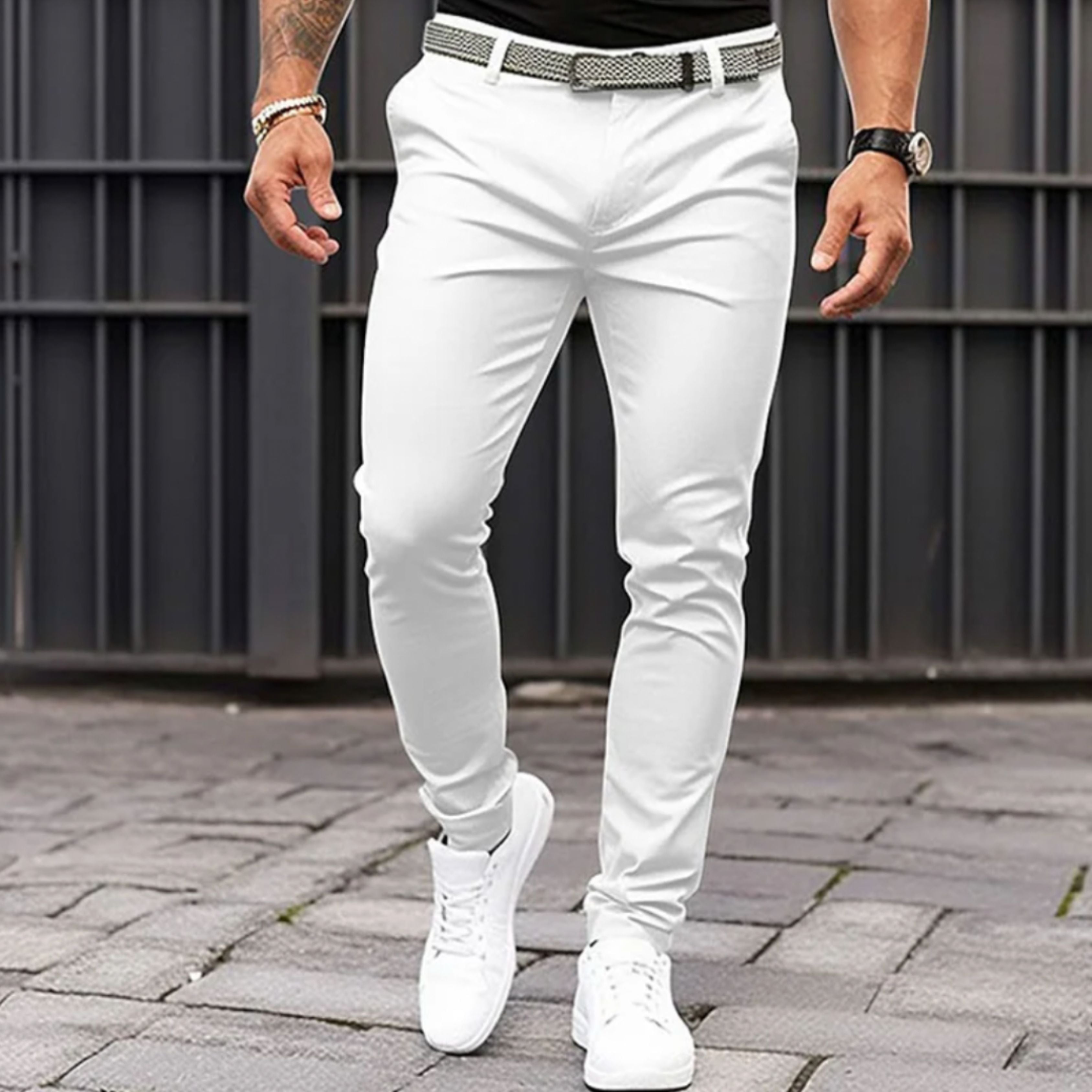 Skinny Chinos | Stretch | Slim Fit | Chino Pants | Men's Trousers-Trousers-Chaps of London-White-S-Chaps of London