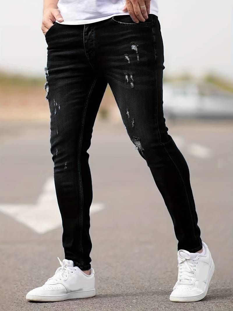Skinny Jeans - Blue - Slim Fit - Ripped Jeans - Men's Jeans-jeans, Skinny jeans-Chaps of London-Black-XS-Chaps of London
