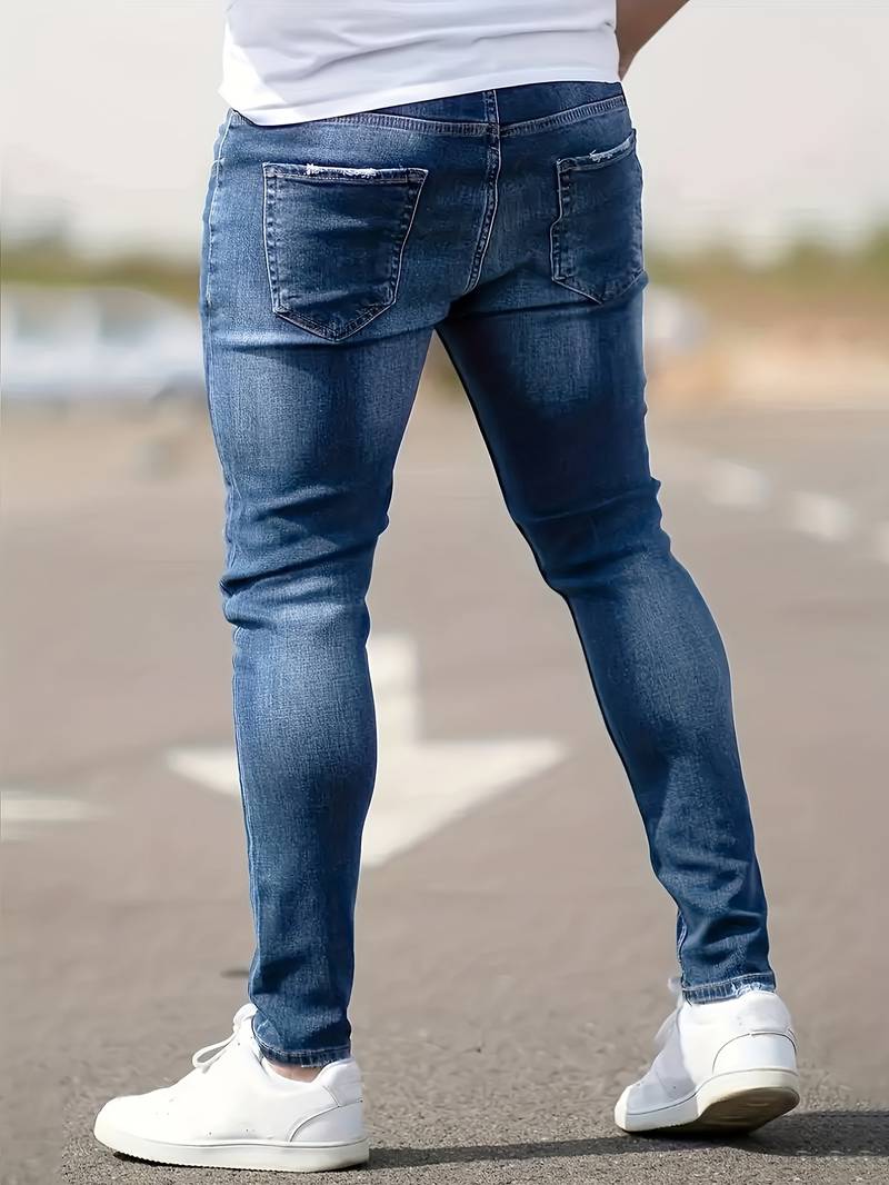 Skinny Jeans - Blue - Slim Fit - Ripped Jeans - Men's Jeans-jeans, Skinny jeans-Chaps of London-Chaps of London