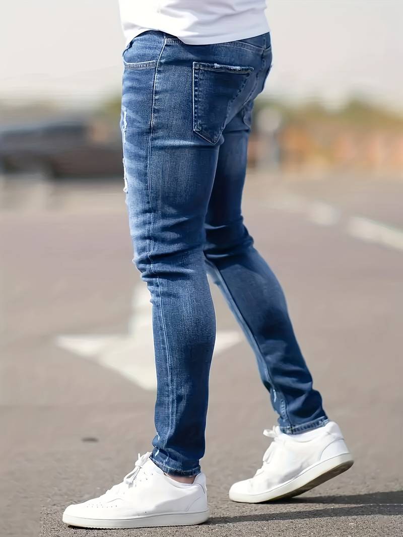 Skinny Jeans - Blue - Slim Fit - Ripped Jeans - Men's Jeans-jeans, Skinny jeans-Chaps of London-Chaps of London