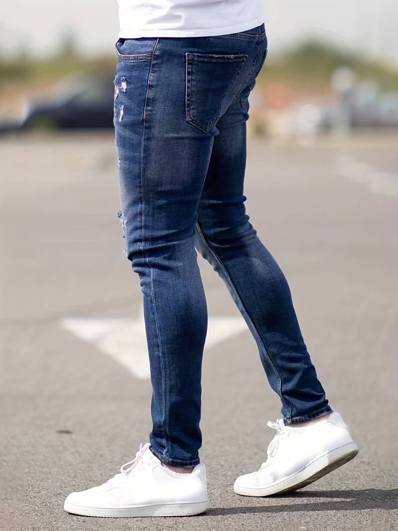 Skinny Jeans - Blue - Slim Fit - Ripped Jeans - Men's Jeans-jeans, Skinny jeans-Chaps of London-Chaps of London