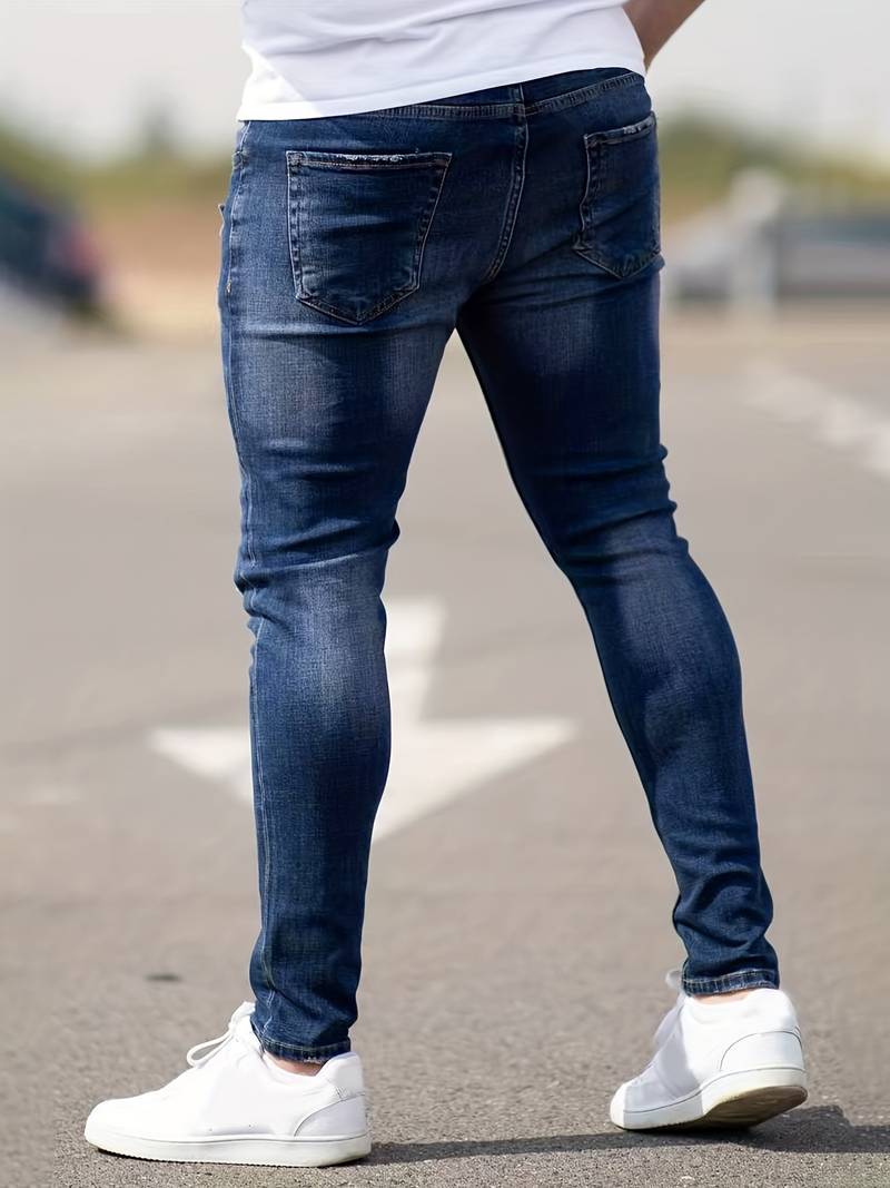 Skinny Jeans - Blue - Slim Fit - Ripped Jeans - Men's Jeans-jeans, Skinny jeans-Chaps of London-Chaps of London