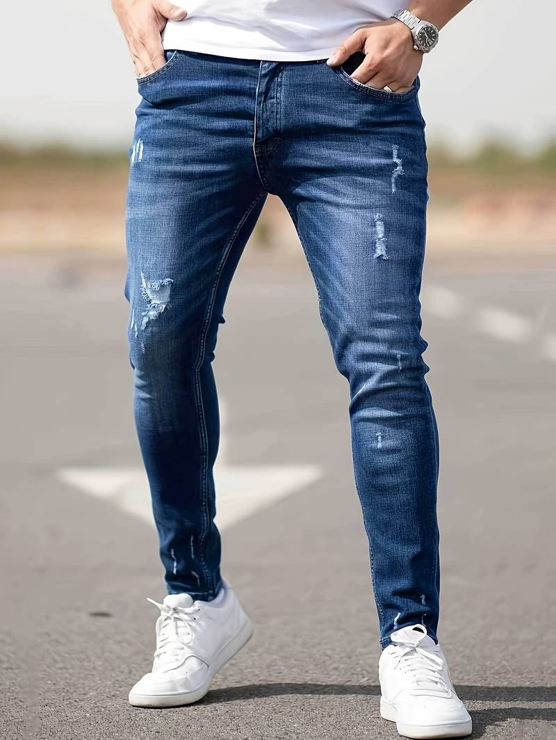 Skinny Jeans - Blue - Slim Fit - Ripped Jeans - Men's Jeans-jeans, Skinny jeans-Chaps of London-Chaps of London
