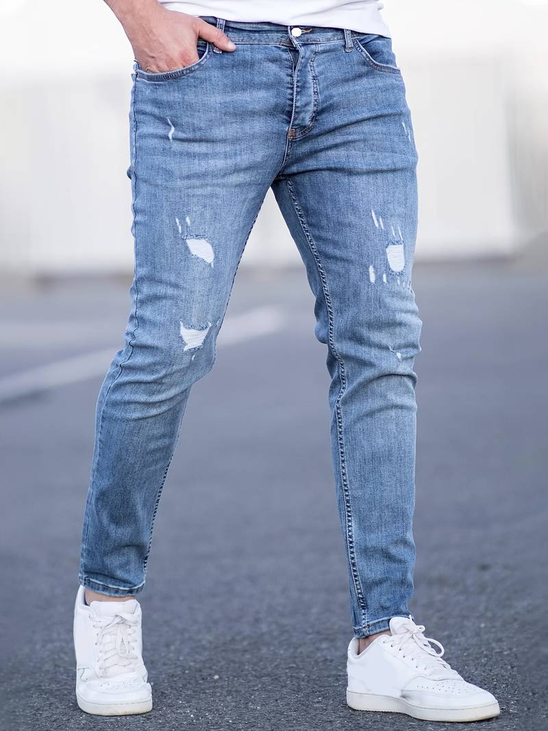 Skinny Jeans - Blue - Slim Fit - Ripped Jeans - Men's Jeans-jeans, Skinny jeans-Chaps of London-Chaps of London