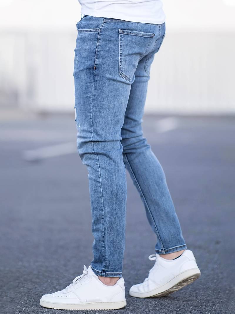 Skinny Jeans - Blue - Slim Fit - Ripped Jeans - Men's Jeans-jeans, Skinny jeans-Chaps of London-Chaps of London
