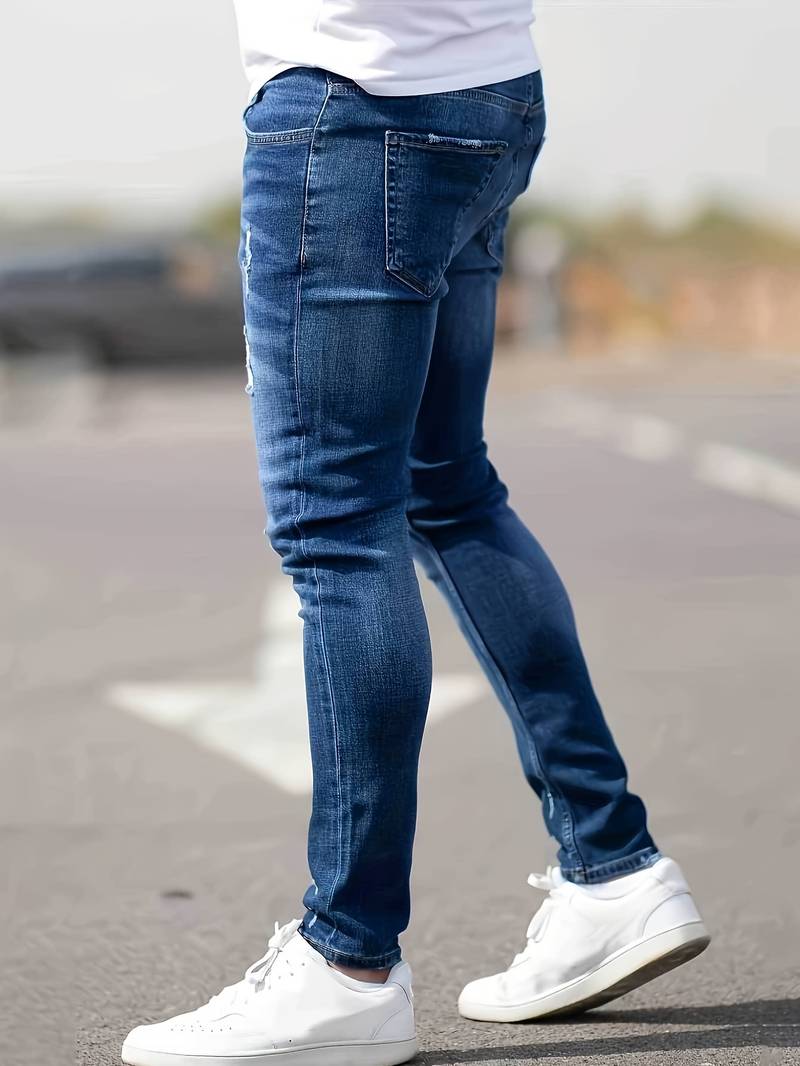 Skinny Jeans - Blue - Slim Fit - Ripped Jeans - Men's Jeans-jeans, Skinny jeans-Chaps of London-Chaps of London