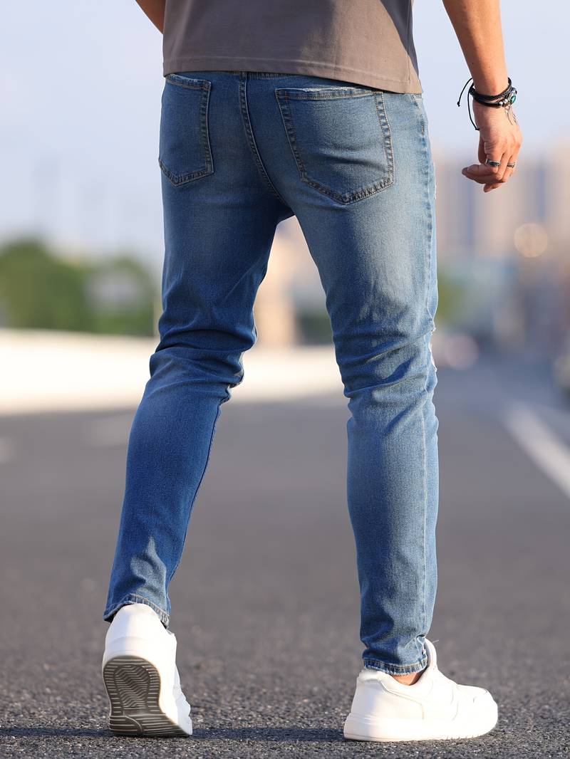 Skinny Jeans - Blue - Slim Fit - Ripped Jeans - Men's Jeans-jeans, Skinny jeans-Chaps of London-Chaps of London