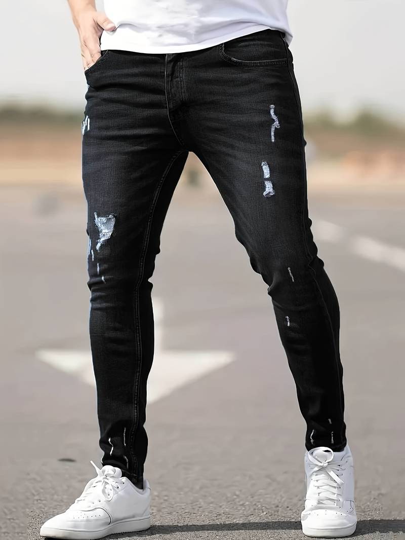 Skinny Jeans - Blue - Slim Fit - Ripped Jeans - Men's Jeans-jeans, Skinny jeans-Chaps of London-Chaps of London