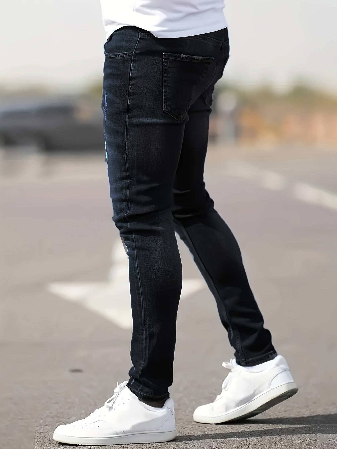 Skinny Jeans - Blue - Slim Fit - Ripped Jeans - Men's Jeans-jeans, Skinny jeans-Chaps of London-Chaps of London