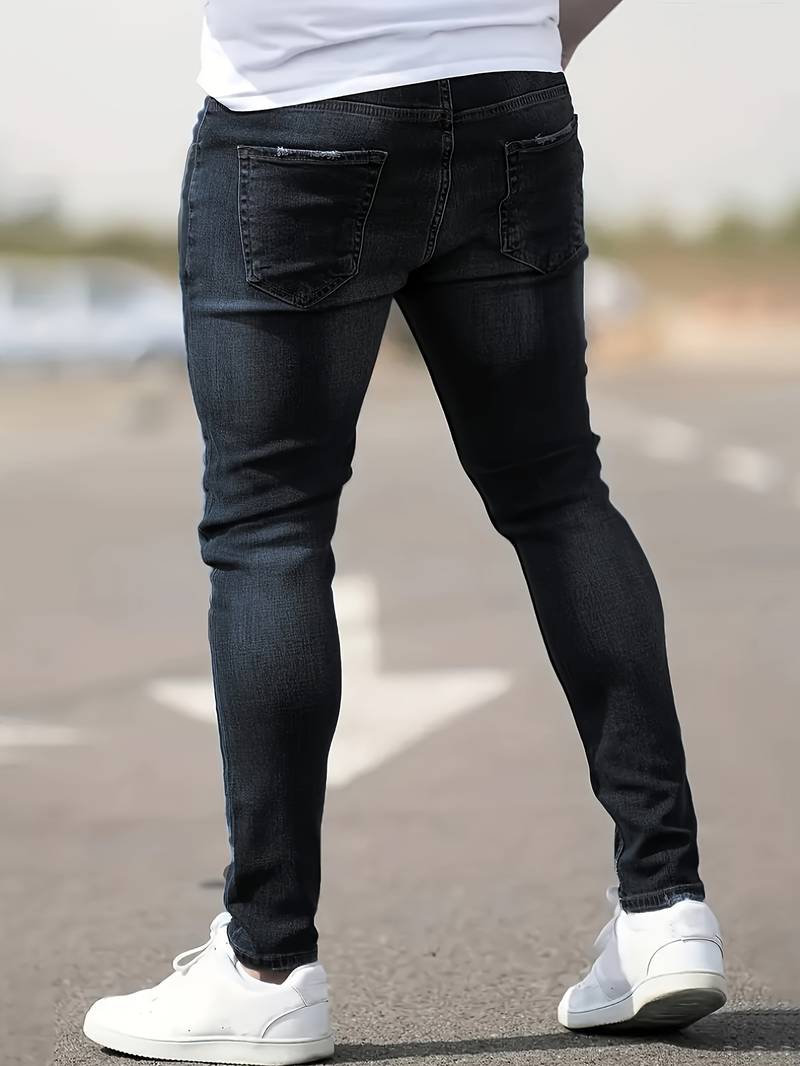 Skinny Jeans - Blue - Slim Fit - Ripped Jeans - Men's Jeans-jeans, Skinny jeans-Chaps of London-Chaps of London