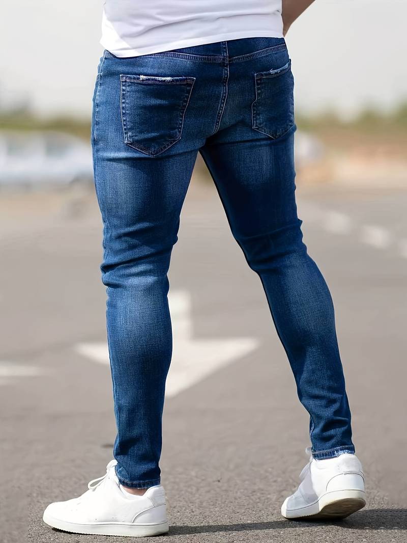 Skinny Jeans - Blue - Slim Fit - Ripped Jeans - Men's Jeans-jeans, Skinny jeans-Chaps of London-Chaps of London