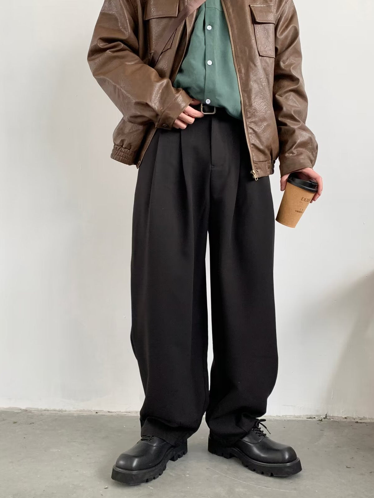 Slack Pants - Baggy - Pleated - Loose Fit Pants - Men's trousers-Chaps of London-Black-M-Chaps of London