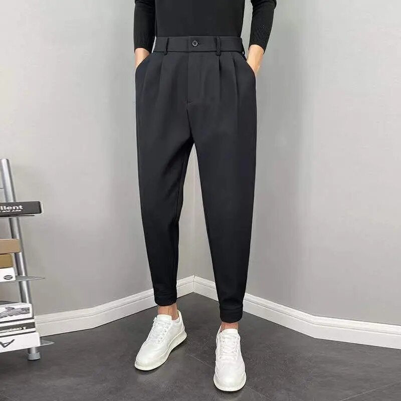 Slack Pants - Men's Loose Fit Elastic Waist Pleated Trousers-Pants-Chaps of London-Black-28-Chaps of London