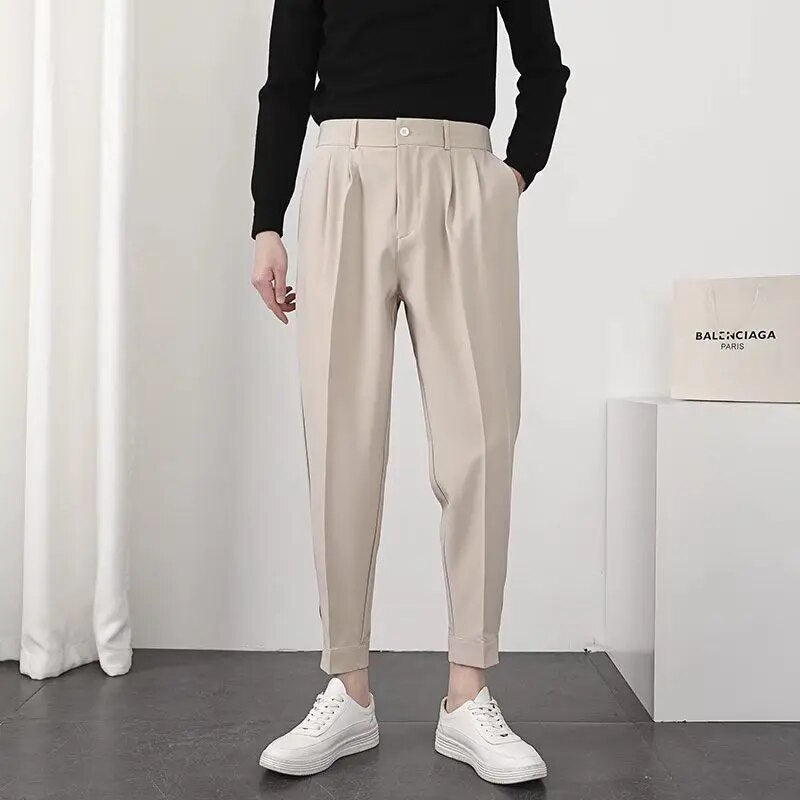 Slack Pants - Men's Loose Fit Elastic Waist Pleated Trousers-Pants-Chaps of London-Khaki-28-Chaps of London