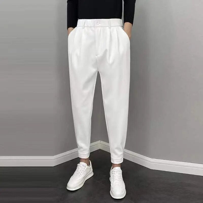 Slack Pants - Men's Loose Fit Elastic Waist Pleated Trousers-Pants-Chaps of London-White-28-Chaps of London