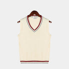 Sleeveless Jumper - Knitted - V-Neck - Sweater Vest - Men's Clothing-Chaps of London-Beige-XS-Chaps of London
