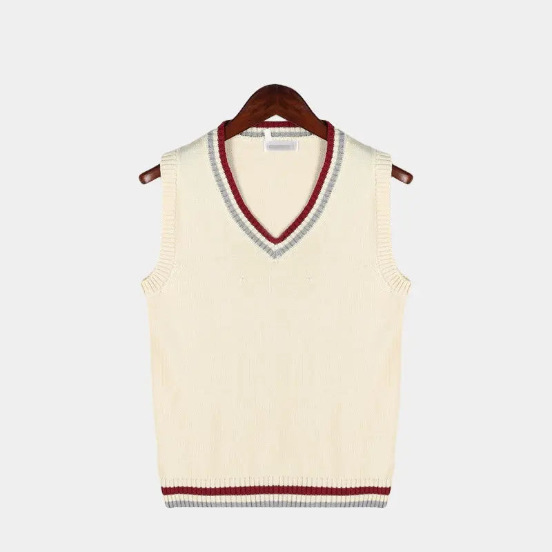 Sleeveless Jumper - Knitted - V-Neck - Sweater Vest - Men's Clothing-Chaps of London-Beige-XS-Chaps of London