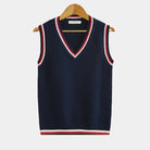 Sleeveless Jumper - Knitted - V-Neck - Sweater Vest - Men's Clothing-Chaps of London-Blue/Red-XS-Chaps of London