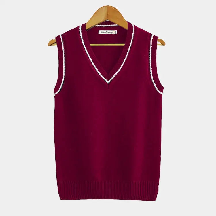 Sleeveless Jumper - Knitted - V-Neck - Sweater Vest - Men's Clothing-Chaps of London-Red-XS-Chaps of London