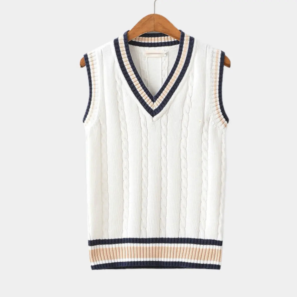 Sleeveless Jumper - Knitted - V-Neck - Sweater Vest - Men's Clothing-Chaps of London-White-XS-Chaps of London
