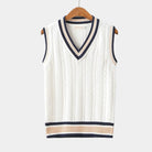 Sleeveless Jumper - Knitted - V-Neck - Sweater Vest - Men's Clothing-Chaps of London-White-XS-Chaps of London