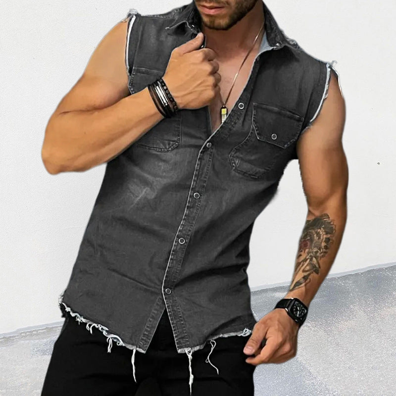 Sleeveless Shirt | Button-Up | Slim Fit | Denim Shirt | Men's Clothing-Shirts & Tops-Chaps of London-Chaps of London