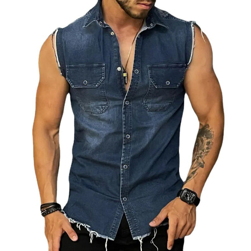 Sleeveless Shirt | Button-Up | Slim Fit | Denim Shirt | Men's Clothing-Shirts & Tops-Chaps of London-Chaps of London