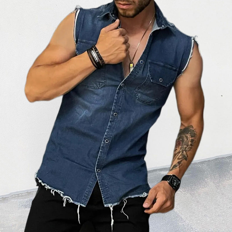 Sleeveless Shirt | Button-Up | Slim Fit | Denim Shirt | Men's Clothing-Shirts & Tops-Chaps of London-Chaps of London