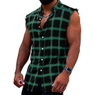 Sleeveless Shirt - Casual - Plaid - Button-Up Shirt - Men's Clothing-Men's Top-Chaps Herrenmode-Green-S-Chaps of London