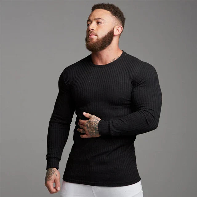 Slim Fit Sweater | Ribbed | Long Sleeve | Knitted Sweater | Men's Clothing-Sweater-Chaps of London-Black-M-Chaps of London
