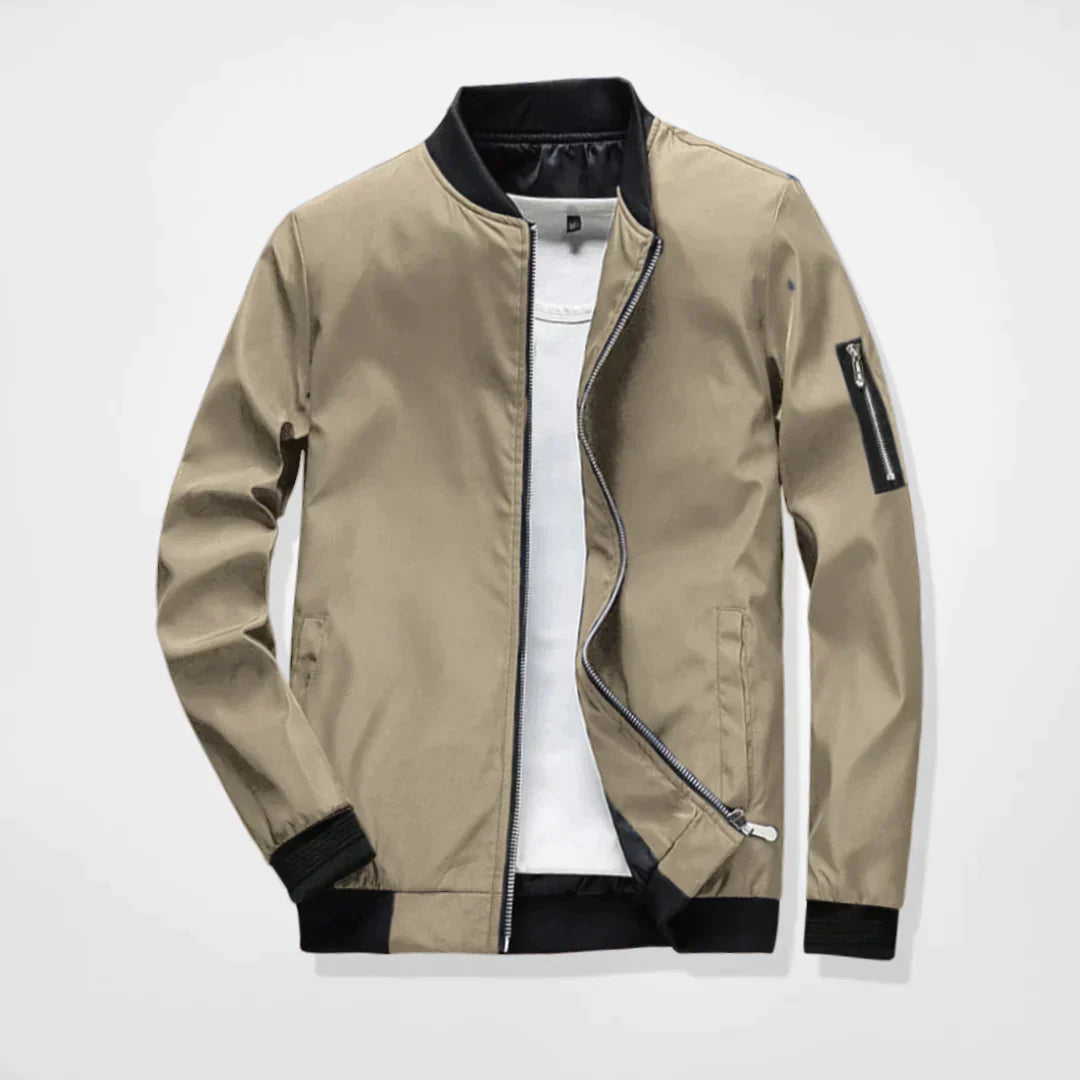 Spring Jacket - Men's Lightweight Zip-Up Bomber Jacket-Chaps of London-Khaki-M-Chaps of London