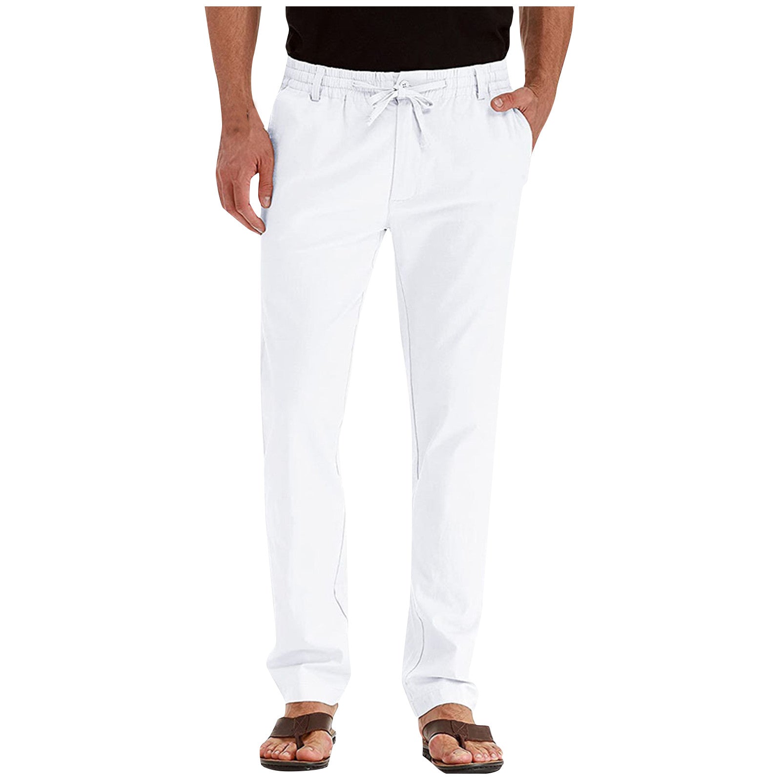 Straight Leg Pants - Men's Drawstring Elastic Waist Loose Fit Pants-Pants-Chaps of London-White-S-Chaps of London