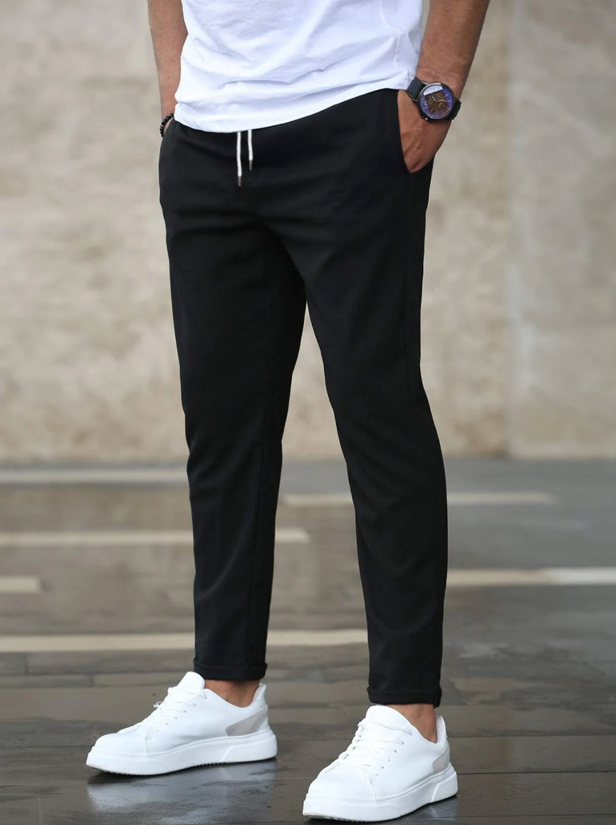 Stretch Pants - Comfortable - Drawstring - Stretch Chinos - Men's Pants-Herrenhose-Chaps Herrenmode-Black-S-Chaps of London