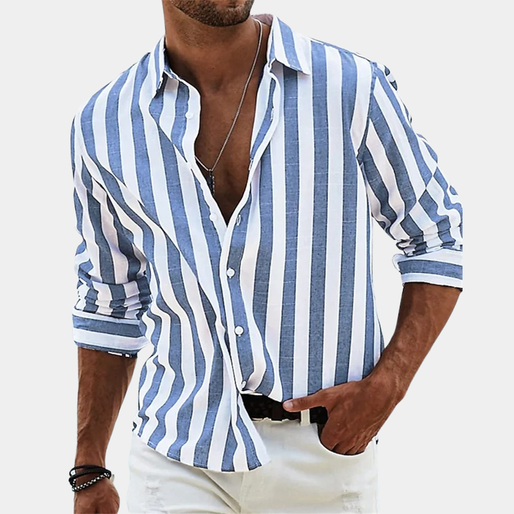 Striped Shirt | Button-Up | Summer | Long Sleeve Shirt | Men's Shirt-Chaps of London-Blue-S-Chaps of London