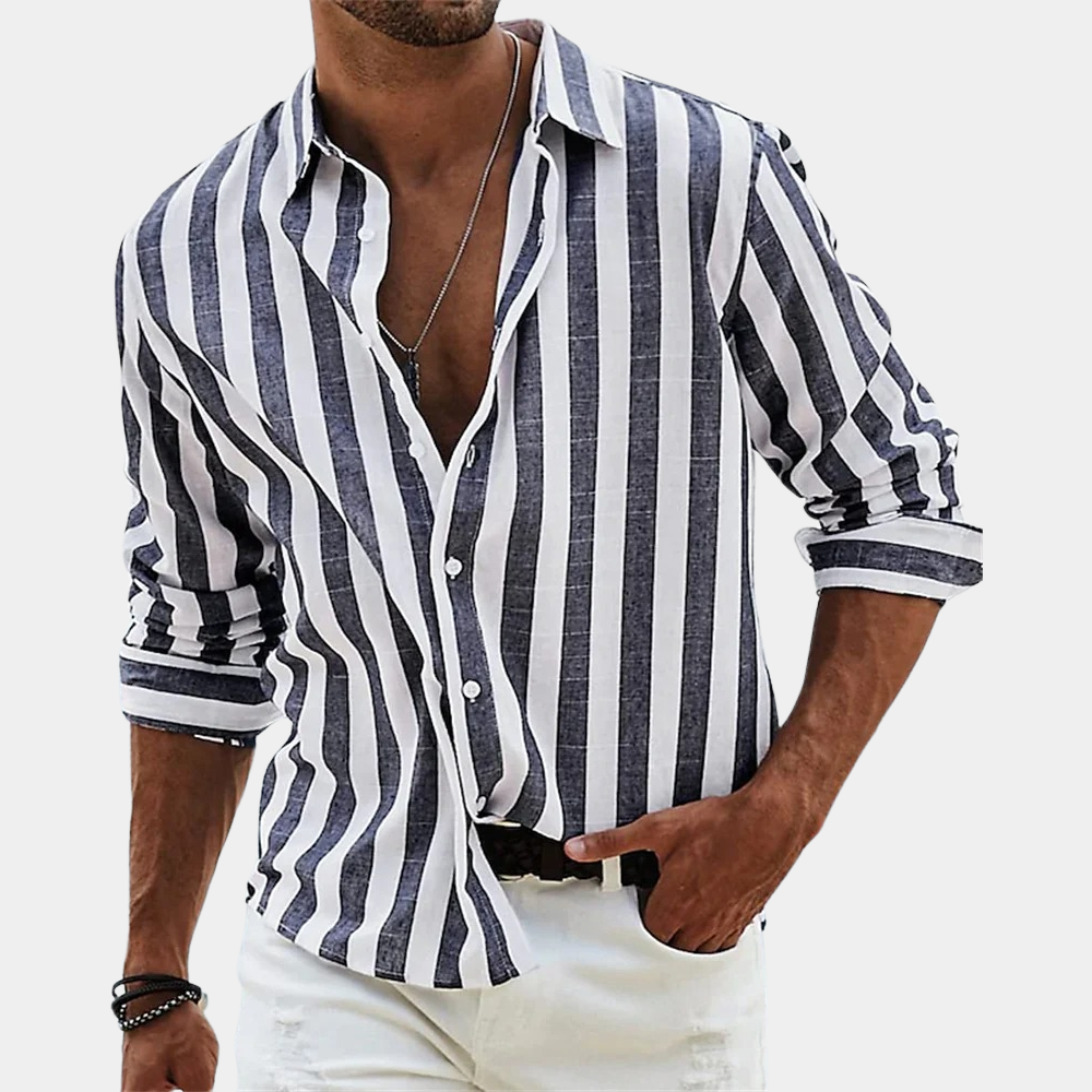 Striped Shirt | Button-Up | Summer | Long Sleeve Shirt | Men's Shirt-Chaps of London-Dark Grey-S-Chaps of London