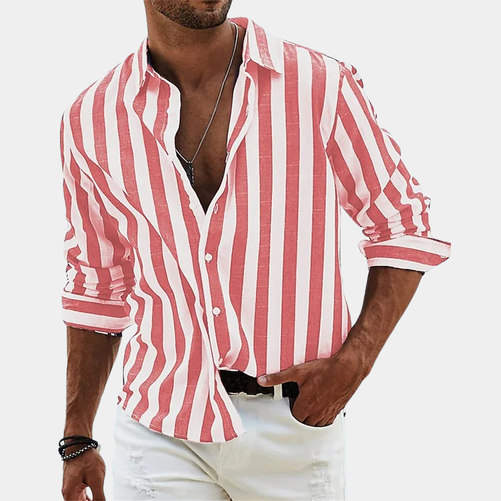 Striped Shirt | Button-Up | Summer | Long Sleeve Shirt | Men's Shirt-Chaps of London-Red-S-Chaps of London