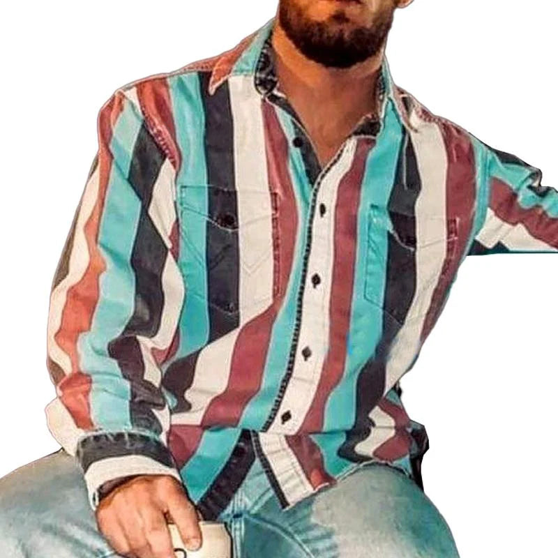 Striped Shirt - Long Sleeve - Loose Fit - Button-Up Shirt - Men's Shirt-Men's Top-Chaps of London-Green-S-Chaps of London