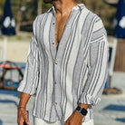 Striped Shirt - Long Sleeve - Loose Fit - Linen Shirt - Men's Summer Shirt-Chaps of London-Black-S-Chaps of London