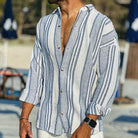 Striped Shirt - Long Sleeve - Loose Fit - Linen Shirt - Men's Summer Shirt-Chaps of London-Blue-S-Chaps of London