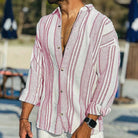 Striped Shirt - Long Sleeve - Loose Fit - Linen Shirt - Men's Summer Shirt-Chaps of London-Pink-S-Chaps of London