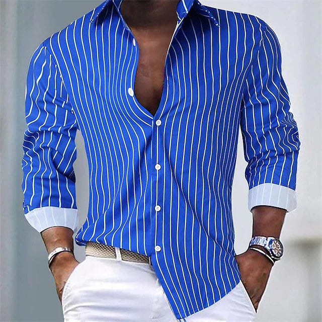 Striped Shirt | Long Sleeve | Slim Fit | Buttoned Up Shirt | Men's Shirts-Chaps of London-Blue-S-Chaps of London