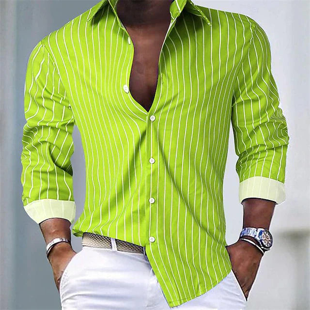 Striped Shirt | Long Sleeve | Slim Fit | Buttoned Up Shirt | Men's Shirts-Chaps of London-Lime-S-Chaps of London