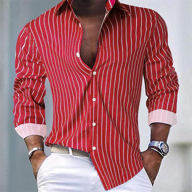 Striped Shirt | Long Sleeve | Slim Fit | Buttoned Up Shirt | Men's Shirts-Chaps of London-Red-S-Chaps of London
