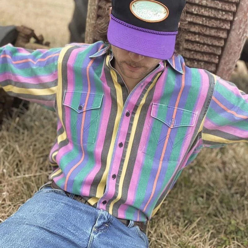 Striped Shirt | Long Sleeve | Vintage | Button-Up Shirt | Men's Shirts-Chaps of London-Pink-S-Chaps of London