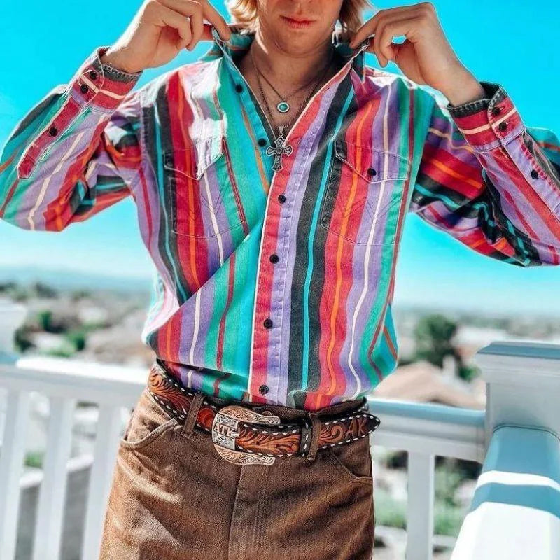 Striped Shirt | Long Sleeve | Vintage | Button-Up Shirt | Men's Shirts-Chaps of London-Red-S-Chaps of London